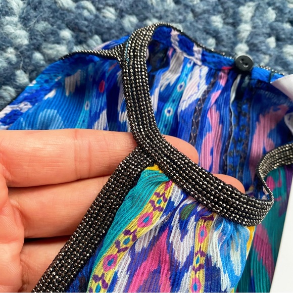 💙 ZARA BOHO BLUE MULTI ABSTRACT COLD SHOULDER LOOSE FIT CROPPED TOP! - Picture 14 of 16